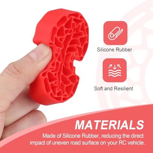 HobbyPark 1.0 Tires Silicone Inserts Foam fit 62-64mm*24mm for 1/18 1/24 Scale RC Crawler Trucks, Super Soft, 4pcs (Red) - color: Red (Large)