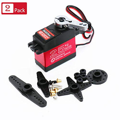 25KG Servo Motor High Torque Metal Gear for 1/6 1/8 1/10 1/12 RC Car | 2Pack, Waterpoof, 25T Servo Horn 270 Degree, Standard Size, Quiet, Great digital Servo for RC Robot Boat
