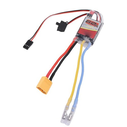 GOTOTOP RC Car Brushed ESC Brushed Speed Controller Electronic Speed Control 60A 2 to 3S XT60 Low Voltage Protection Failsafe for 380 390 540 550 Motors 1/10 1/12 1/16 RC Car Truck Crawler