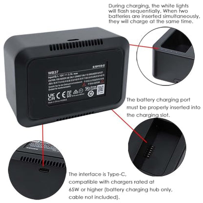 WB37 Battery 2-Port Charging Hub, Dual Channel Fast Charger Dock Compatible with DJI T60 T50 T40 T30 T25 T20 Remote Controller (Charging Hub ONLY) (WB37 Hub Only) - size: WB37 Hub Only