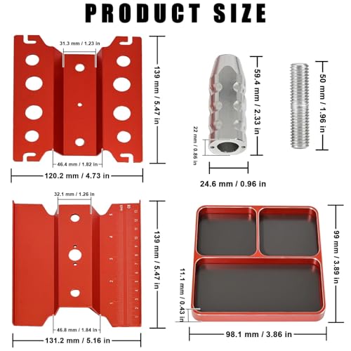 RC Car Work Stand Adjustable Height Lift Lower 360° Rotation Aluminum RC Repair Stand & Small Screw Tray Fit for 1/8 1/10 1/12 1/14 For Traxxa Axial Arrma Redcat RC Crawler Monster Truck Buggy（Red） - color: Red