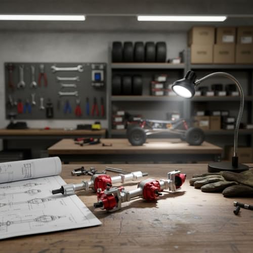 harayaa Vehicle Axle Assembly RC Car Axle Kit Front Rear Axle Set Internal Gears Drive Shafts Metal Steel CNC Machined Suitable for Crawler Stability Traction on steep Terrain, Black Red - color: Black Red