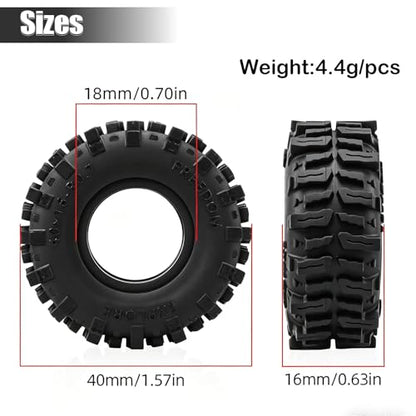 0.7" RC Crawler Cling on Tires, 40x16mm Aggressive Block Tread Soft Rubber Tires with Foam Inserts for Axial SCX30 Upgrades RC Rock Crawler Car Ford Bronco K10 Ascent-32, 4PCS(Style B)