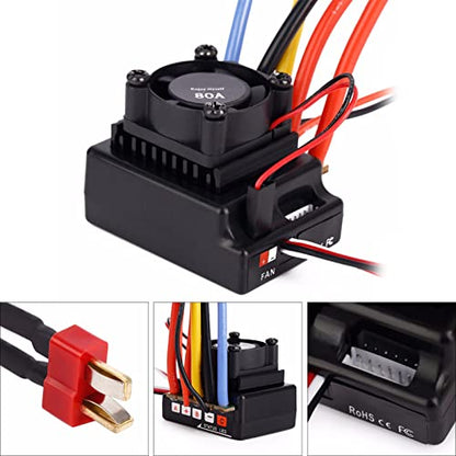 Brushless ESC, 80A Sensored Brushless Motor Speed Controller with 5V/3A BEC Output for 1/10 RC Car