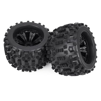 17mm Hex RC Wheels and Tires 2PCS RC Truck Buggy Preglued Tires Wheels for 1/8 1/10 Scale Arrma Kraton Notorious Outcast Typhon 6S 4S 3S Traxxas Maxx T Maxx Sledge Revo Upgrade Parts
