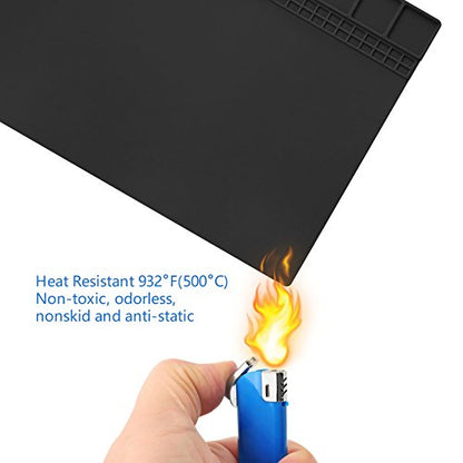 Handook Silicone Soldering Mat, Repair Mat, 16 x 12 Inch, Black | Heat Resistant 932°F, For Cellphone, Computer, PCB Board, Watch, Electronic Repair Mat, For Soldering Station Iron Gun - color: Black