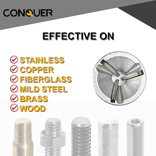 CONQUER Deburring External Chamfer Tool, All Thread Reamer, 1/8"-3/4" | HSS Blade, Quick-Release 1/4" Hex Shank Fits Copper, Aluminum, Brass & PVC Pipe - size: HSS 1/8"-3/4"(3mm-19mm)