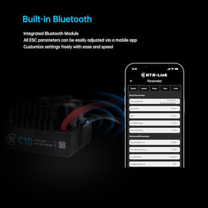 XC C10 Sensorless Brushless ESC for 1/10 RC Car,2-4S 120A | Bluetooth APP Programming,6.0V/7.4V/8.4V BEC,IP67,Multiple protection - style: No connector