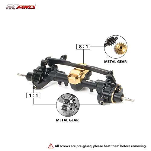 RCAWD Front Portal Axle Set for Axial SCX24 Upgrades Housing with Steel Gears& Brass Worm Gears& Brass Third Member Housing& Brass Hex, Aluminum Hop Ups Parts #AXI31609 Black