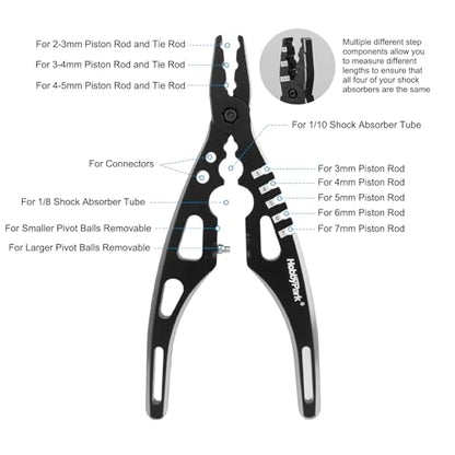 HobbyPark Multi-Function RC Shock Pliers Tool RC Shock Shaft & Tie Rod Clamp, Ball Link Remover for 1/8 1/10 RC Car Truck Crawler Buggy Drift (Black & Silver) - color: Black & Silver