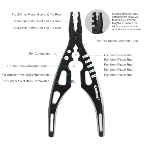 HobbyPark Multi-Function RC Shock Pliers Tool RC Shock Shaft & Tie Rod Clamp, Ball Link Remover for 1/8 1/10 RC Car Truck Crawler Buggy Drift (Black & Silver) - color: Black & Silver