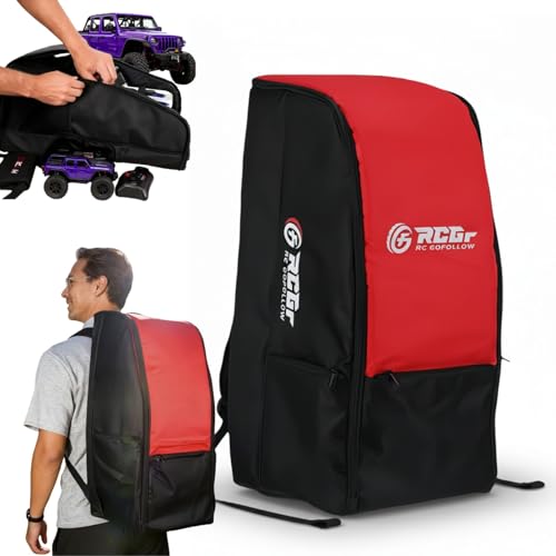 RC Car Waterproof Backpack, RC Storage Bag with PP Board Support and Multi-Pocket Design, Compatible with Axial SCX10 Capra & TRX4 TRX6 1/10 Scale RC Crawler Buggy Monster Truck (Red01) - color: Red01