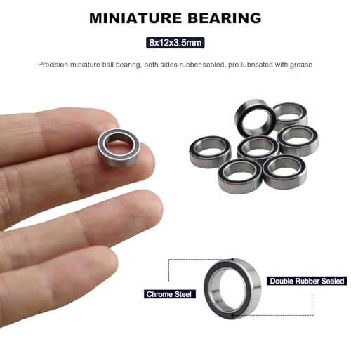20 PCS MR128-2RS Deep Groove Ball Bearings 8mm Inner Dia 12mm OD 3.5mm Bore Double Rubber Sealed Chrome Steel for RC Cars/Planes/Drone/Robotics and Small Electric Motors(MR128 RS) - size: MR128-2RS