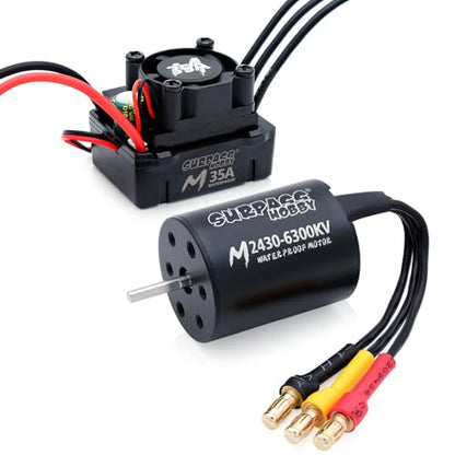 Surpass Hobby RC Brushless Motor ESC Combo Waterproof 2430 6300KV Brushless Motor and 35A ESC Combo Set for 1/16 1/18 Remote Control Cars Trucks Off-Road Vehicle - size: 6300kv, style: 2430 Motor+35A ESC