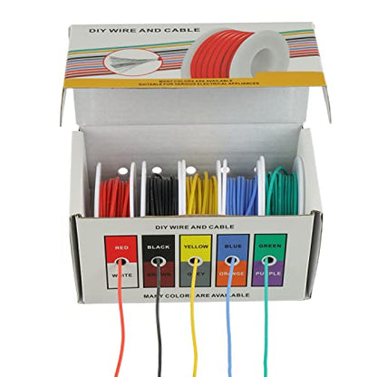 BOJACK 22 AWG Flexible Silicone Wire Electric Wire Hook up Wire Kit 300V Cables with Plus 20 φ3mm Heat Shrink Tubings and a Mini Wire Stripper(5 Colors 19.69Ft Each Color, 22AWG) - size: 22 AWG Silikondraht