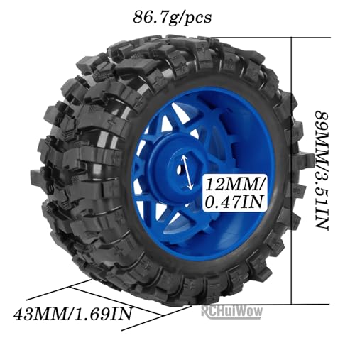 1/16 RC Wheels and Tires 4PCS, RCHuiWow 12mm Hex Plastic Rim Tires Set for 1/16 M-J-X16207-210,H-B-X16889-890,S-C-Y16101-106,Summit E-Revo Gorgon Grom,Mini Kraton 3S RC Truck Upgrades,Navy Blue&Red - color: Navy Blue&red(4pcs)
