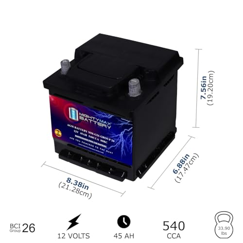 Mighty Max Battery MM-G26 BCI Group 26 12V 45AH, 80RC, 540 CCA, Rechargeable SLA AGM Battery - style: Group 26