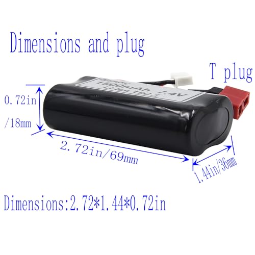 Blomiky 2 Pack 7.4V 1500mAh 15C Li-ion Rechargeable Battery with T Plug Connector and USB Cable for 9155 and 9156 1:12 Scale High Speed RC Truck 9156