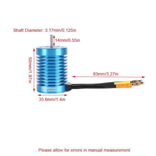 Sensorless Waterproof Brushless Motor – 4P 3000-4370KV 3.17mm Shaft for 1/10 RC Short Course Truck ESC Compatible (3300KV)