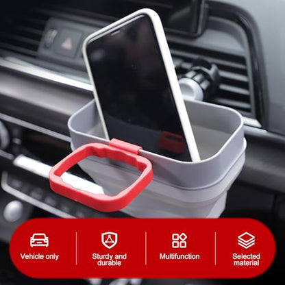 Pack-1 Sauce Holder, 2-in-1 Chicken Nuggets French Fry Tomato Sauce Organizer, Multifunctional Mobile Phone Key Coin Air Vent Storage Box, Universal for Cars Foldable Portable (Gray)