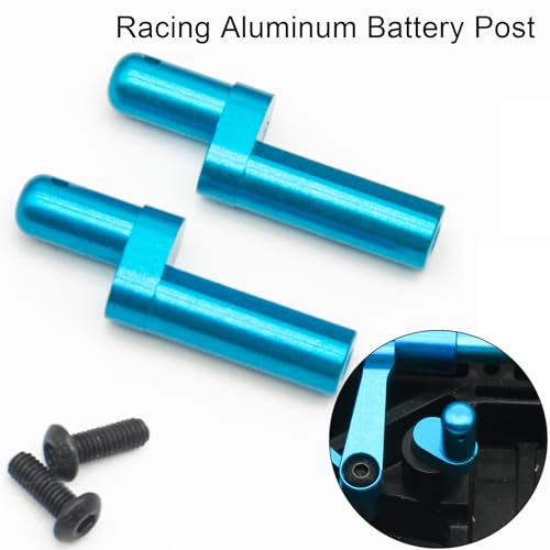 TT02 Aluminum Battery Post, 2Pcs Battery Holder Upgrade Replacement Parts Durable Battery Post for Tamiya TT02 1/10 on Road RC Car Battery Mount Upgrade Kit, TT02B Quick Release Battery Holder Blue - color: Blue