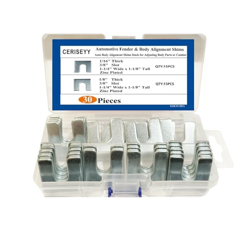 Automotive Alignment Shim Assortment Kit Auto Body Fender Alignment Shim 1/16" & 1/8" Thick- 3/8" Slot (30)