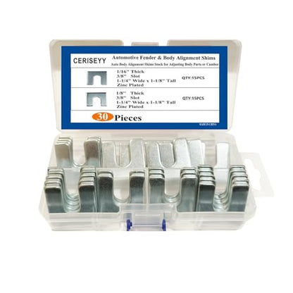Automotive Alignment Shim Assortment Kit Auto Body Fender Alignment Shim 1/16" & 1/8" Thick- 3/8" Slot (30)