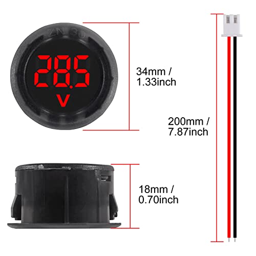 5PCS DC 4-100V LED Digital Display Circular Two-Wire Voltmeter DC Digital Voltmeter Head Display Reverse Connection Protection - color: Red