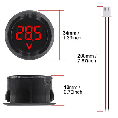 5PCS DC 4-100V LED Digital Display Circular Two-Wire Voltmeter DC Digital Voltmeter Head Display Reverse Connection Protection - color: Red