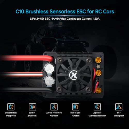 XC C10 Sensorless Brushless ESC for 1/10 RC Car,2-4S 120A | Bluetooth APP Programming,6.0V/7.4V/8.4V BEC,IP67,Multiple protection - style: No connector