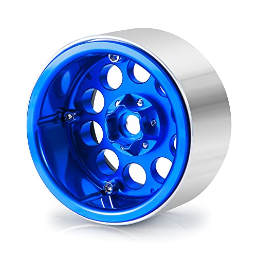 4PCS 2.2inch Beadlock Wheels 35mm RC 2.2 Aluminum Rims for AXIAL Wraith RR10 90048/90018 TRX4 1/10th RC Crawler Truck Car (Blue) - color: Blue