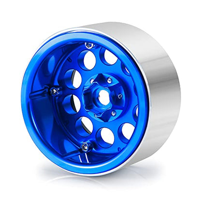 4PCS 2.2inch Beadlock Wheels 35mm RC 2.2 Aluminum Rims for AXIAL Wraith RR10 90048/90018 TRX4 1/10th RC Crawler Truck Car (Blue) - color: Blue