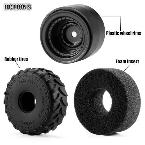 4PCS RC 1.0 Monster Truck Wheels and Tires Set 80x33mm for 1/24 Axial SCX24 AX24 TRX4M Redcat Acent-18 Crawler Car