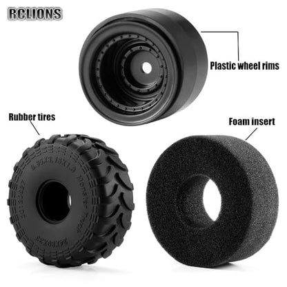 4PCS RC 1.0 Monster Truck Wheels and Tires Set 80x33mm for 1/24 Axial SCX24 AX24 TRX4M Redcat Acent-18 Crawler Car
