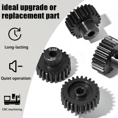 4Pcs 0.6M Hardened Steel Pinion Gear Set 3.175mm 22T 23T 24T 25T Motor Pinion Gear with M4 Screw and Hex Key, Fit 3.175mm (1/8-Inch) Shaft, for Arrma HPI Kyosho Losi Axial Traxxas Tamiya 1/10 RC Car - size: 0.6M-P-3.175mm-22-25T