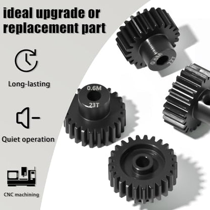 4Pcs 0.6M Hardened Steel Pinion Gear Set 3.175mm 22T 23T 24T 25T Motor Pinion Gear with M4 Screw and Hex Key, Fit 3.175mm (1/8-Inch) Shaft, for Arrma HPI Kyosho Losi Axial Traxxas Tamiya 1/10 RC Car - size: 0.6M-P-3.175mm-22-25T