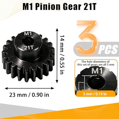 M1 Gear 21T 5mm Bore 3-Pack – High-Precision Hardened Steel Motor Pinion Gear for 1/8 1/10 RC Crawler, Monster Truck, Short Course Truck & Boat (Compatible with Traxxas Axial, FMS, HSP Redcat Losi) - style: M1 3Pcs 21T