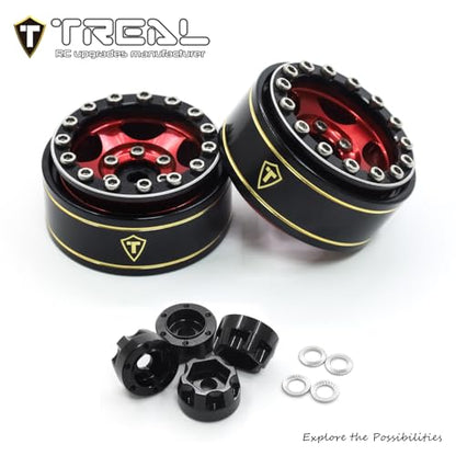 Treal 1.0 Beadlock SCX24 Wheels (4P) Classic 5-Star 1" Micro Beadlock Wheels for Axial 1/24 Deadbolt C10 Betty Gladitor Bronco 27.3g (Black-Red) - color: Black-Red