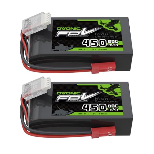 OVONIC 11.1V 80C 450mAh 3S Lipo Battery with JST Plug [1 Package Including 2 Batteries]