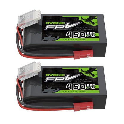 OVONIC 11.1V 80C 450mAh 3S Lipo Battery with JST Plug [1 Package Including 2 Batteries]