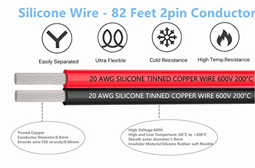 TUOFENG 20 AWG Silicone Wire 30ft 2 Conductor Parallel Hook Up Cable | Ultra-flexible 20 AWG tinned copper wire . High temp resistant (-60°C to 200°C). Perfect for RC toys & LED strips. - size: 20 awg 2 parallel lines 15ft