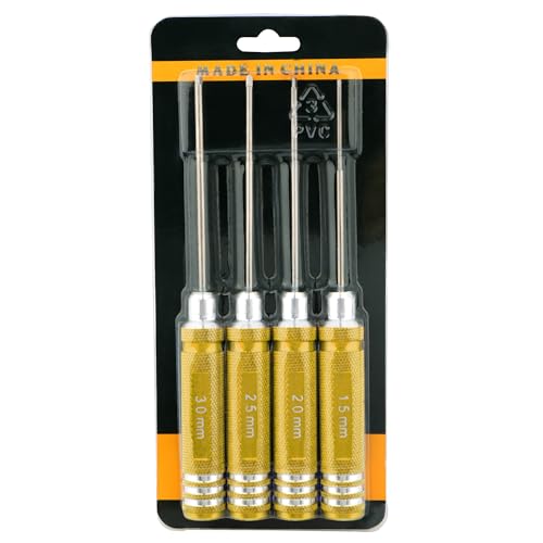 4 Pieces Hex Screw Driver Set 1.5mm 2.0mm 2.5mm 3.0mm Allen Wrench Keys Screwdriver Kit RC Repair Tools for Traxxas RC Car Drone Multi-Axis Helicopter Arrma Axial Losi Redcat Racing (Gold) - color: Gold