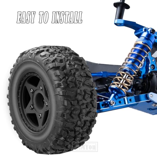 Rc Truck Tires 12mm/14mm/17mm Hex RC Wheels Tires for 1/10 Slash 4×4 2WD,Arrm a Senton,Axia1 Redca t Rc 4wd,w/RC Wheels Hex Detachable Replace Running on Off-Road Tire,Black - color: Black