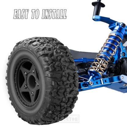 Rc Truck Tires 12mm/14mm/17mm Hex RC Wheels Tires for 1/10 Slash 4×4 2WD,Arrm a Senton,Axia1 Redca t Rc 4wd,w/RC Wheels Hex Detachable Replace Running on Off-Road Tire,Black - color: Black