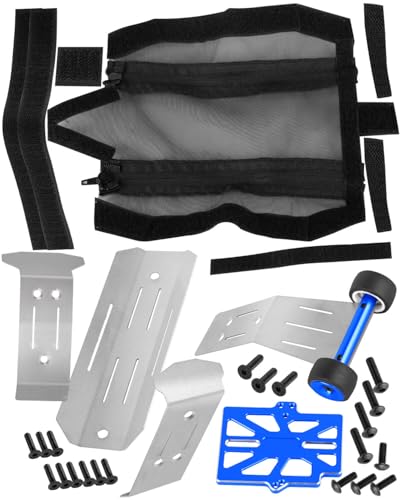 RC Upgrades Part for 1/16 (#107154-1) Mini Maxx 4WD,Tail Wheel/Skid Plate Stainless Steel Chassis/Protective Chassis Dirt Dust Resist Guard Cover/Mount Plate Motor Fixing Mount,Navy Blue - color: Navy Blue-(for 1/16）