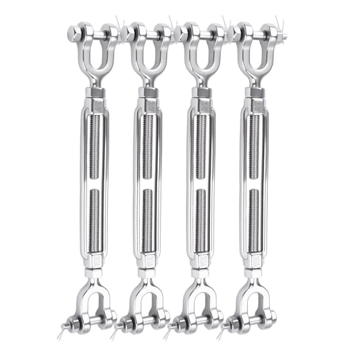 3/8 Turnbuckle Heavy Duty 304 Stainless Steel Turnbuckle Tensioner, 3200 lbs Working Load Limit, Jaw and Jaw Turnbuckles for Cables Wire Shade Sail Deck Ground Anchor (4PCS) - size: 3/8"(M10)-4PCS