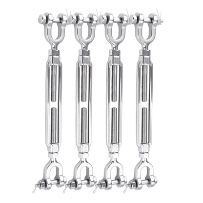 3/8 Turnbuckle Heavy Duty 304 Stainless Steel Turnbuckle Tensioner, 3200 lbs Working Load Limit, Jaw and Jaw Turnbuckles for Cables Wire Shade Sail Deck Ground Anchor (4PCS) - size: 3/8"(M10)-4PCS