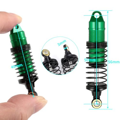 4Pcs Aluminum Front & Rear Shock Set RC Dampers，Green + Black | Upgrade Parts, For Losi 1/16 Mini-B, For Losi 1/18 Mini-T, RC Car Buggy - color: Green + Black