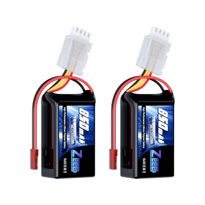 Zeee 3S Lipo Battery 850mAh 11.1V 50C with JST Plug for FPV Quadcopter Racing Drone Helicopter Airplane RC Boat RC Car RC Models(2 Pack)