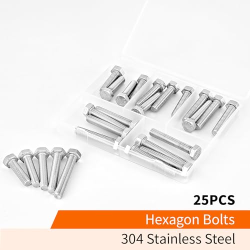 M8 x 30mm 35mm 40mm 45mm 50mm Heavy Duty Hexagon Bolts Hex Head Screws, 304 Stainless Steel, Machine Fully Thread, Metric, Bright Finish, Assortment Kit 25PCS - size: M8 x 30/35/40/45/50mm (25PCS)